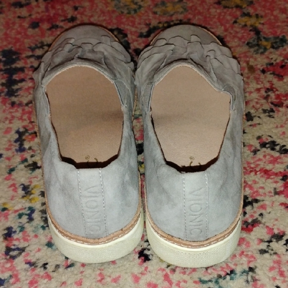 Vionic Light Gray Suede Fringe Slip-On Loafers - Picture 6 of 6